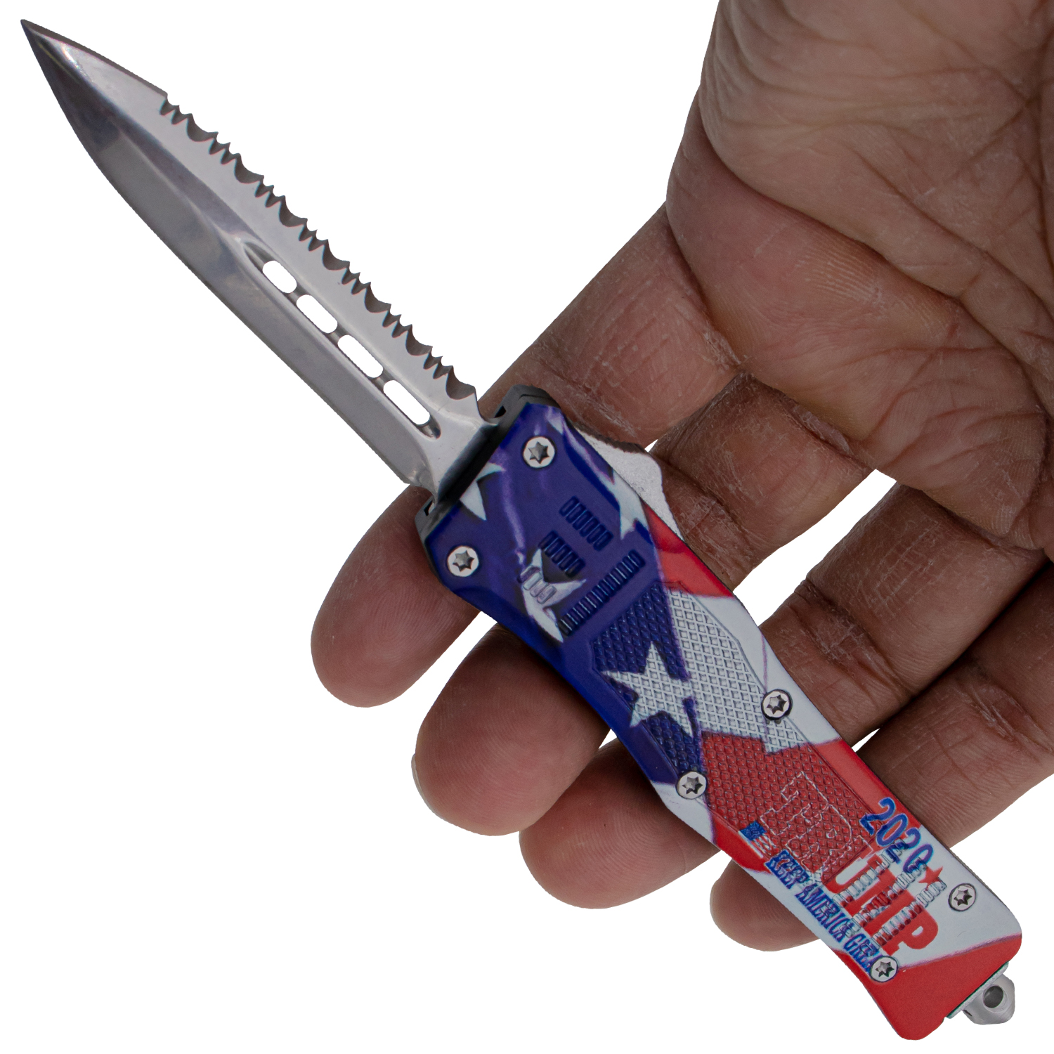 Covert OPS USA OTF Automatic Knife 7 Inch Overall Half Serrated Flag Trump